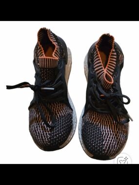 Adidas Size 8 Sock Sneaker Womans Peachish Orange And Black Shoes